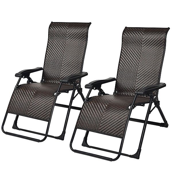 2PCS Patio Rattan Zero Gravity Lounge Chair