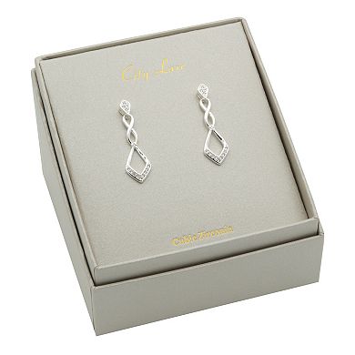 City Luxe Silver Plated Cubic Zirconia Openwork Drop Earrings