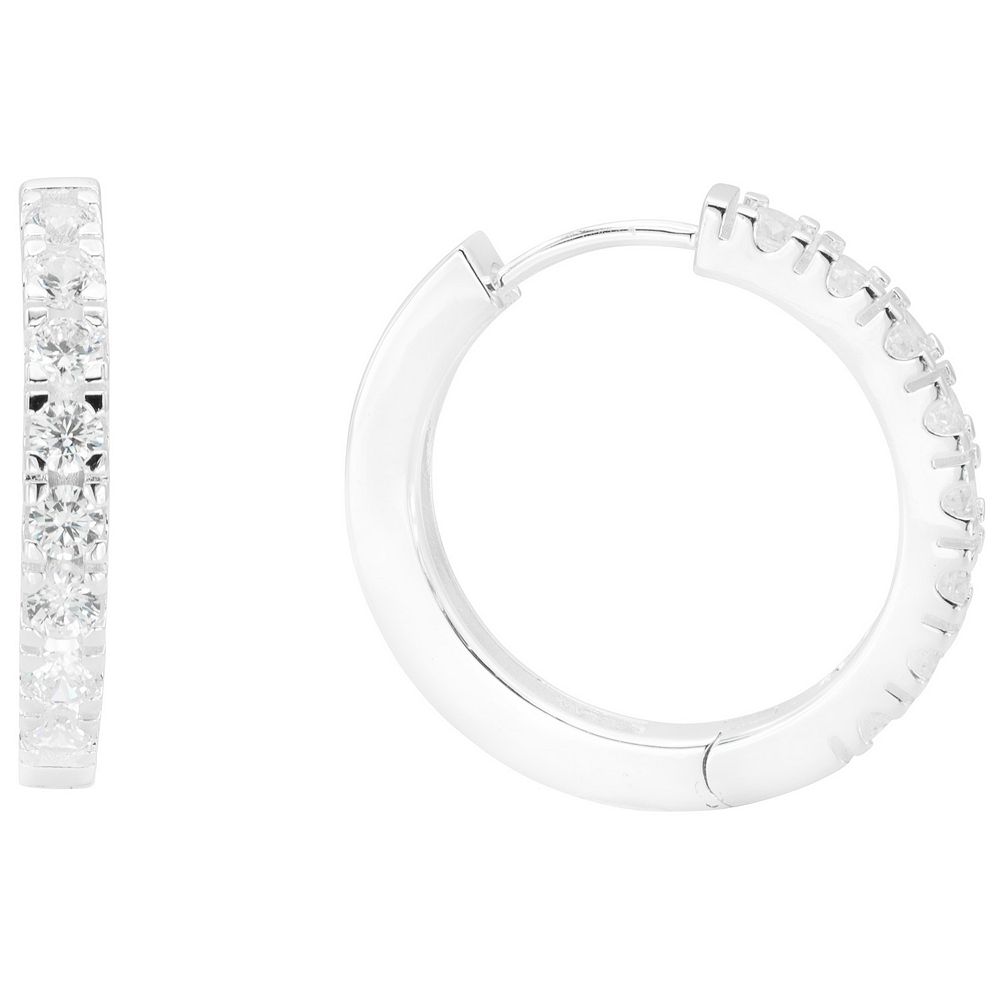 925 Sterling Silver Simple Round Cubic Zirconia Hoop CZ Earrings for