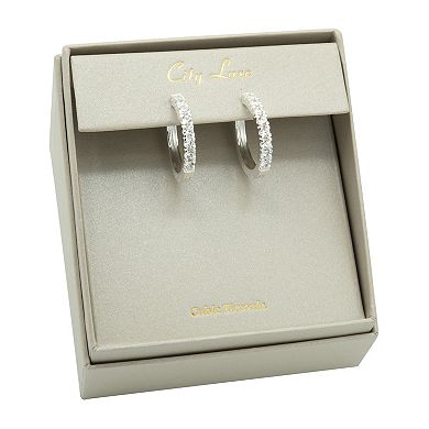 City Luxe Silver Tone Cubic Zirconia Hoop Earrings