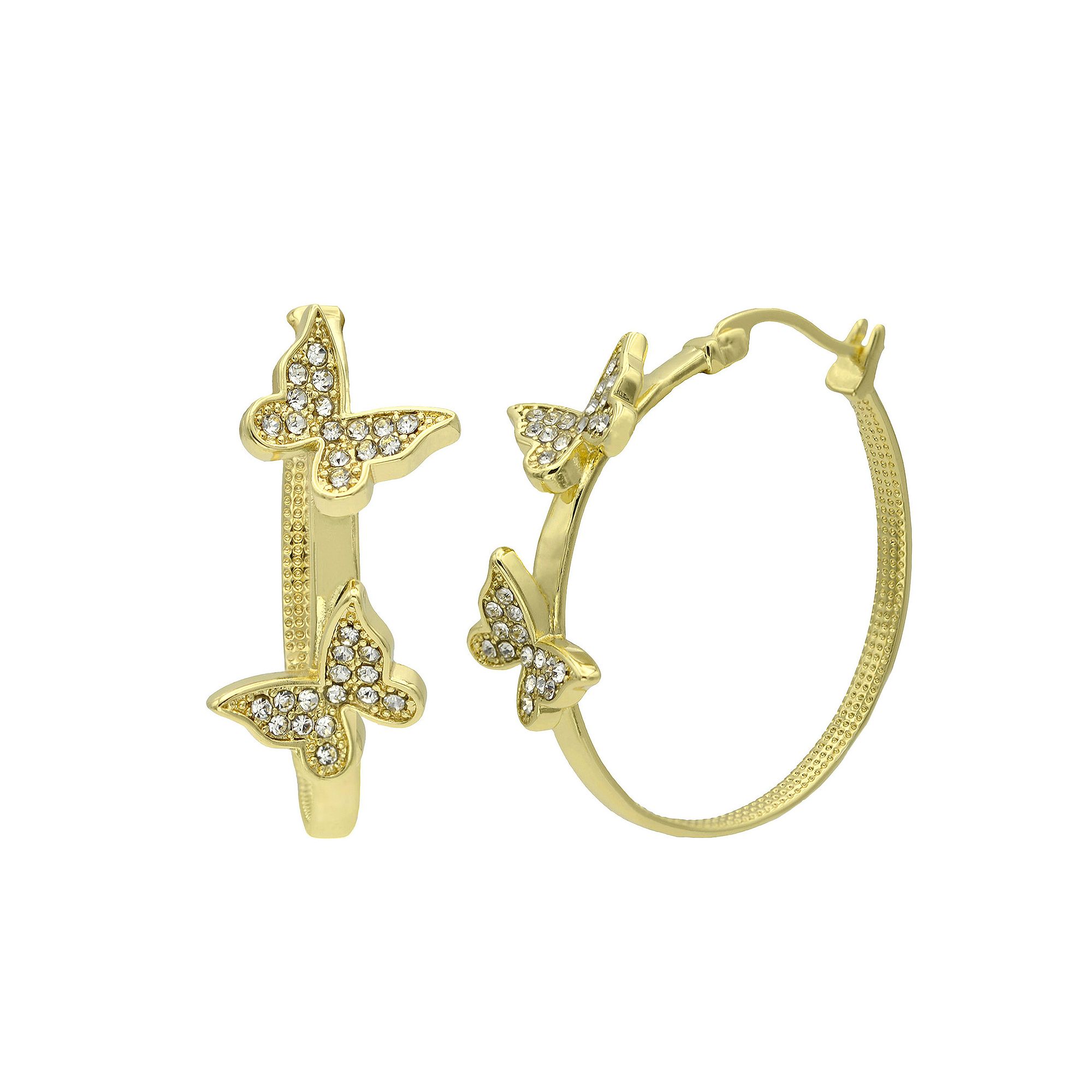 City Luxe Gold Tone Crystal Butterfly Hoop Earrings, Womens, Gold Tone Cle