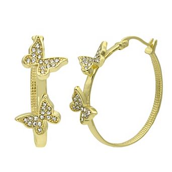 City Luxe Gold Tone Crystal Butterfly Hoop Earrings