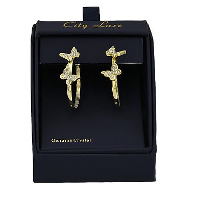 City Luxe Gold Tone Crystal Butterfly Hoop Earrings