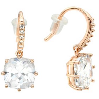 City Luxe Rose Gold Tone Cubic Zirconia Cushion Cut Drop Earrings