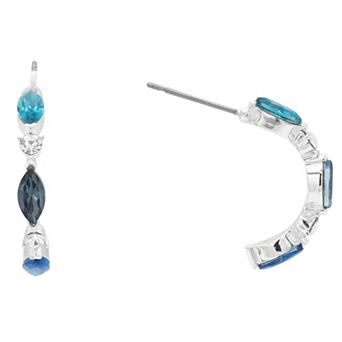City Luxe Silver Tone Blue Tonal Crystal C-Hoop Earrings