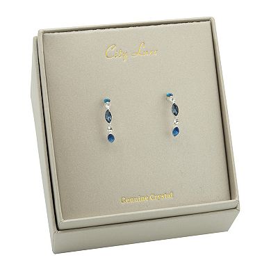 City Luxe Silver Tone Blue Tonal Crystal C-Hoop Earrings