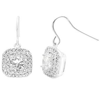 City Luxe Silver Tone Cubic Zirconia & Crystal Square Drop Earrings