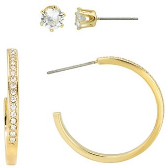 City Luxe Cubic Zirconia & Crystal Stud & Hoop Earrings Duo Set