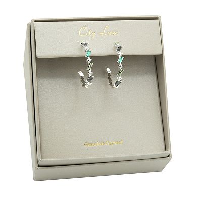 City Luxe Silver Tone Green Crystal Baguette C-Hoop Earrings