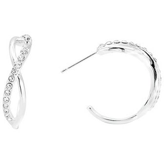 City Luxe Silver Tone Crystal Crisscross C-Hoop Earrings