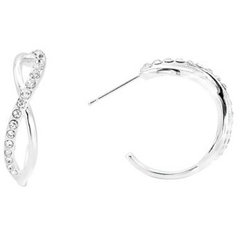 City Luxe Silver Tone Crystal Crisscross C-Hoop Earrings