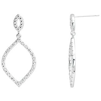 City Luxe Silver Tone Cubic Zirconia Textured Open Double Drop Earrings