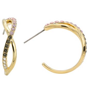 City Luxe Gold Tone Multi-Color Neutral Crystal Crisscross C-Hoop Earrings