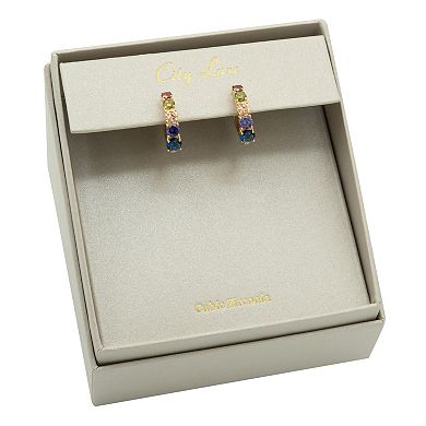 City Luxe Gold Tone Multi-Color Cubic Zirconia & Crystal Huggie Earrings