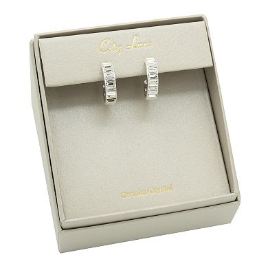 City Luxe Silver Tone Crystal Baguettes C-Hoop Earrings