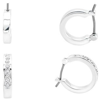 City Luxe Silver Tone Crystal Duo Hoop Earrings Set