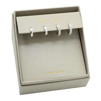 City Luxe Silver Tone Crystal Duo Hoop Earrings Set