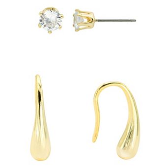 City Luxe Gold Tone Cubic Zirconia Stud & Threader Drop Earrings Duo Set