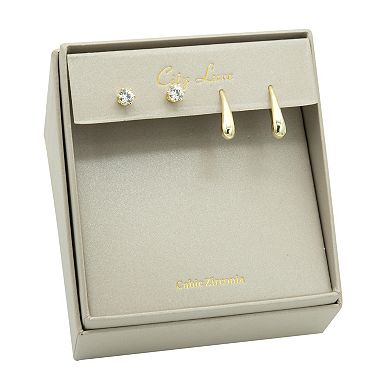 City Luxe Gold Tone Cubic Zirconia Stud & Threader Drop Earrings Duo Set