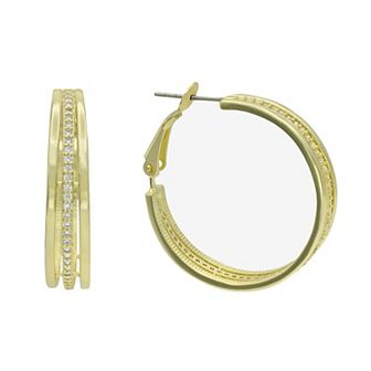 City Luxe Gold Tone Cubic Zirconia Triple-Row Hoop Earrings