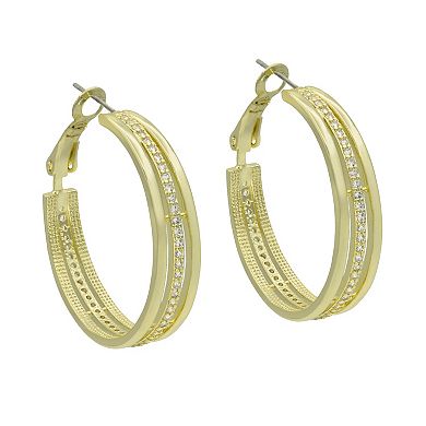 City Luxe Gold Tone Cubic Zirconia Triple-Row Hoop Earrings