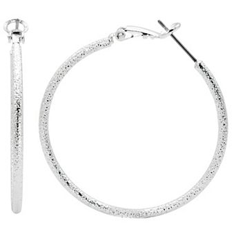 City Luxe Silver Tone Hammered Texture Hoop Earrings