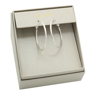 City Luxe Silver Tone Hammered Texture Hoop Earrings