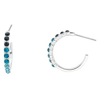 City Luxe Silver Plated Blue Crystal C-Hoop Earrings