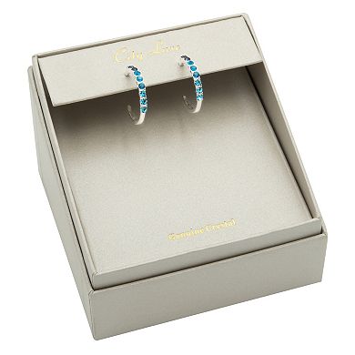City Luxe Silver Plated Blue Crystal C-Hoop Earrings