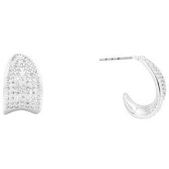 City Luxe Silver Tone Cubic Zirconia Chunky Huggie Earrings