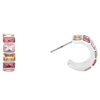City Luxe Silver Tone Multi-Color Cubic Zirconia & Crystal Huggie Earrings