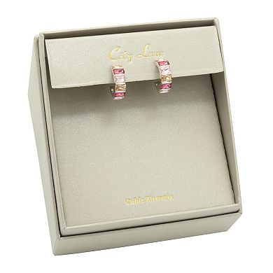 City Luxe Silver Tone Multi-Color Cubic Zirconia & Crystal Huggie Earrings