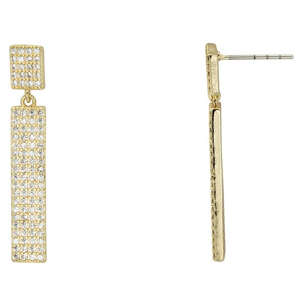 Lee Luxe Drop Earrings in Gold Light Blue CZ