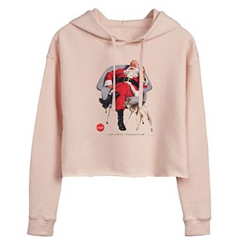 Juniors' Coca-Cola Vintage Santa With Deer Cropped Hoodie
