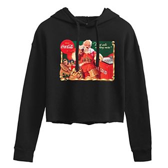 Juniors' Coca-Cola Vintage Santa With Ice Cooler Cropped Hoodie