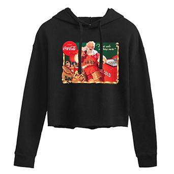 Juniors' Coca-Cola Vintage Santa With Ice Cooler Cropped Hoodie