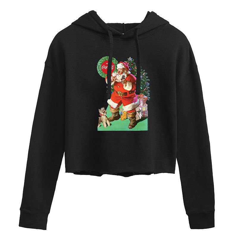 Juniors' Coca-Cola Vintage Santa With Dog Cropped Hoodie, Girl's,