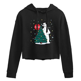 Juniors' Coca-Cola Christmas Tree Cropped Hoodie