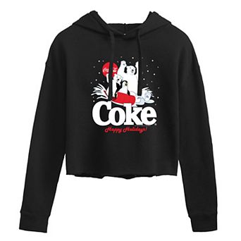 Juniors' Coca-Cola Happy Holidays Sledding Cropped Hoodie