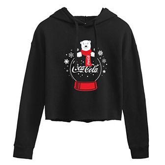 Juniors' Coca-Cola Polar Bears Snowglobe Cropped Hoodie