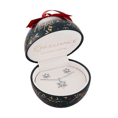 Brilliance Crystal Snowflake Pendant Stud Earring Set in Ornament Gift Box