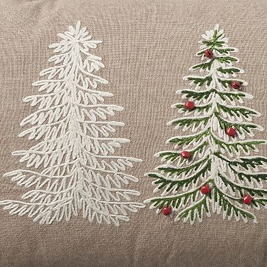 Mina Victory Holiday Embroidered Trees with Bells Indoor Throw Pillow