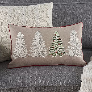 Mina Victory Holiday Embroidered Trees with Bells Indoor Throw Pillow