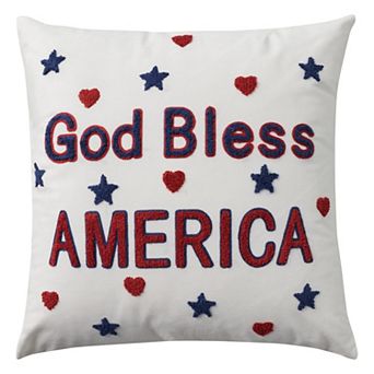 Mina Victory Holiday God Bless America Embroidered 18 in x 18 in Indoor Throw Pillow