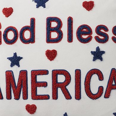 Mina Victory Holiday God Bless America Embroidered 18 in. x 18 in. Indoor Throw Pillow