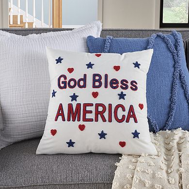 Mina Victory Holiday God Bless America Embroidered 18 in. x 18 in. Indoor Throw Pillow