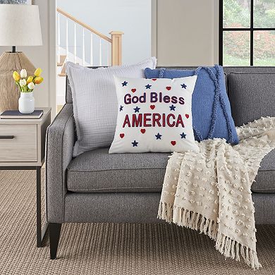 Mina Victory Holiday God Bless America Embroidered 18 in. x 18 in. Indoor Throw Pillow