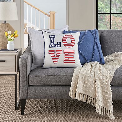 Mina Victory Holiday Love Americana 18 in. x 18 in. White Indoor Throw Pillow