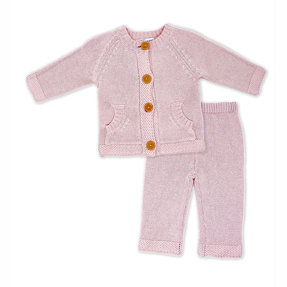 2-Piece Cardigan-Style Ribbed Baby Overlock Knitted Pajama Set