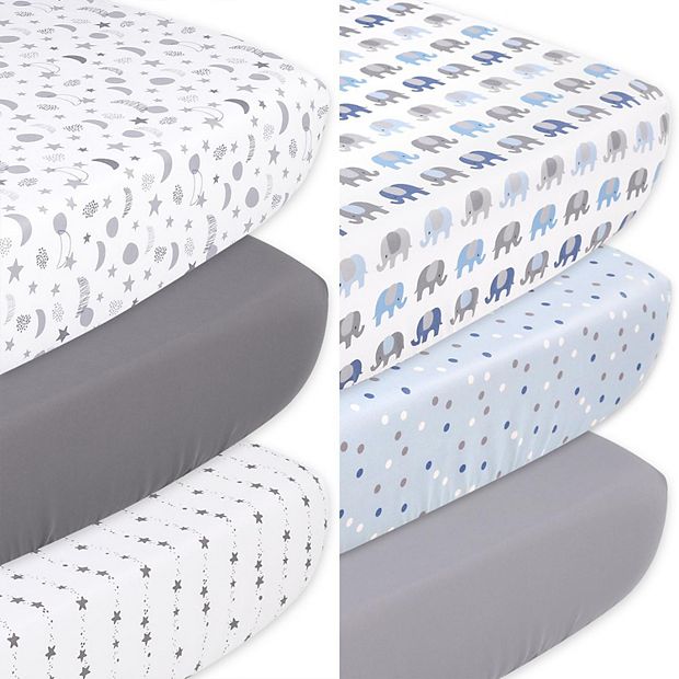 The Peanutshell Celestial Stars and Elephant Fitted Crib Sheets